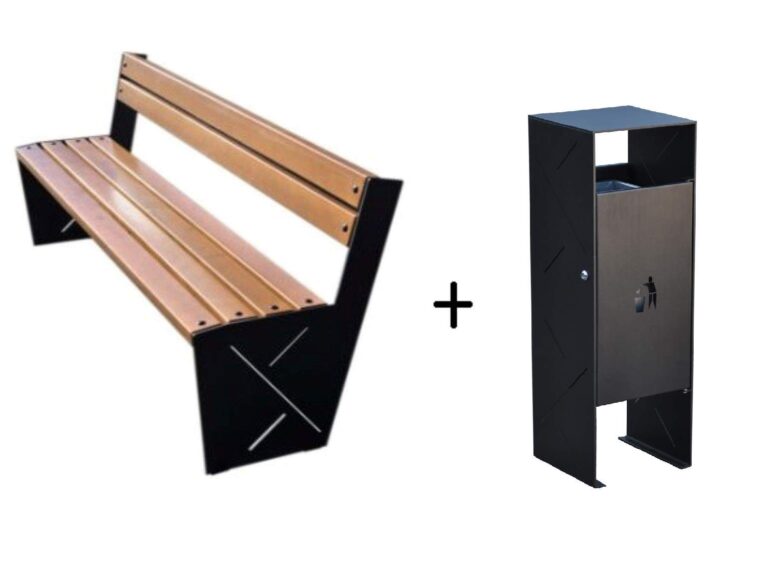 promocja ławka stalowa Nevi + kosz parkowy Nevi