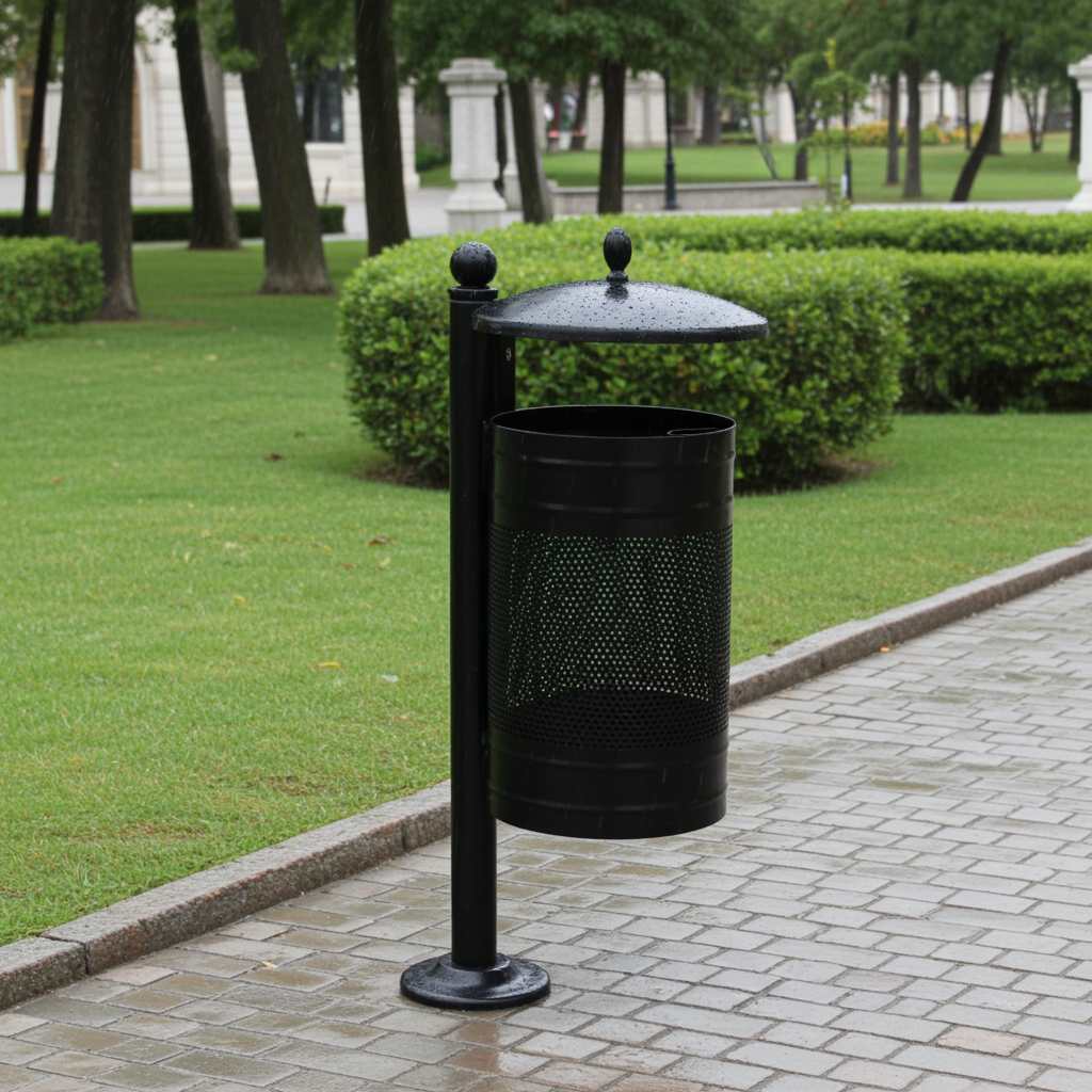 Kosz na śmieci z daszkiem Konstalmet.pl RETRO II do parków miejskich